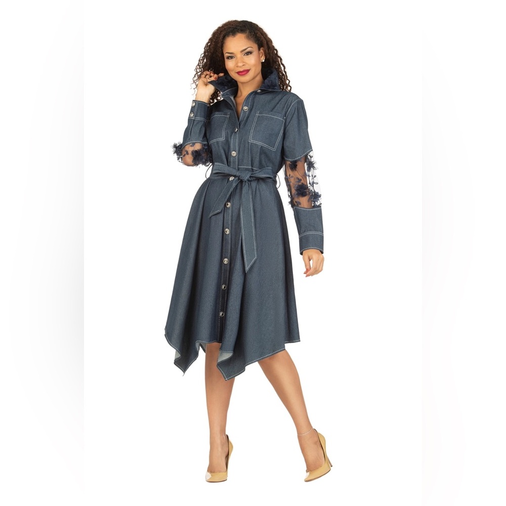 Style by Giovanna
Elegant Blue Denim Dress with Sheer Sleeves 20W-24W